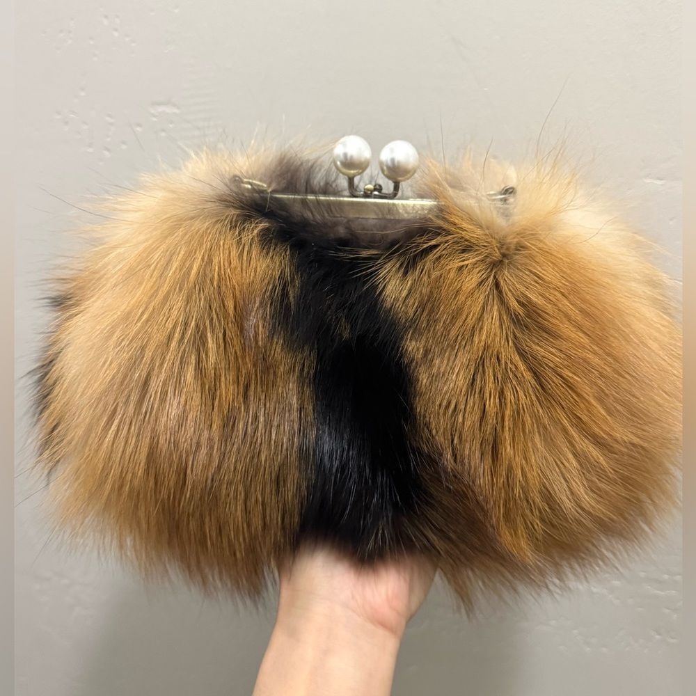 Handmade Real Fox Fur Kiss-lock Frame Clutch Bag, Shoulder Bag/ Crossbody - Picture 4 of 14